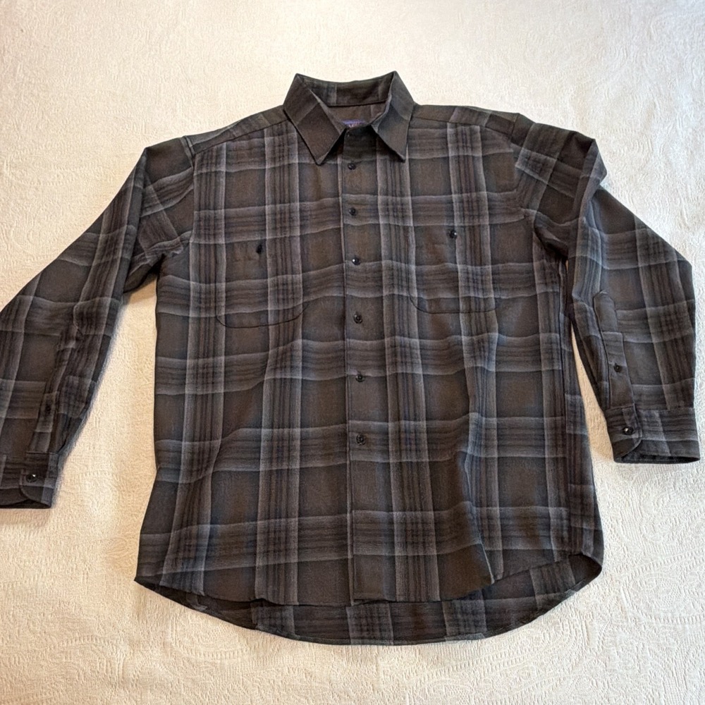 Pendleton Zephyr Shirt Men's M Gray Plaid Worsted Wool Long Sleeve Button-Up